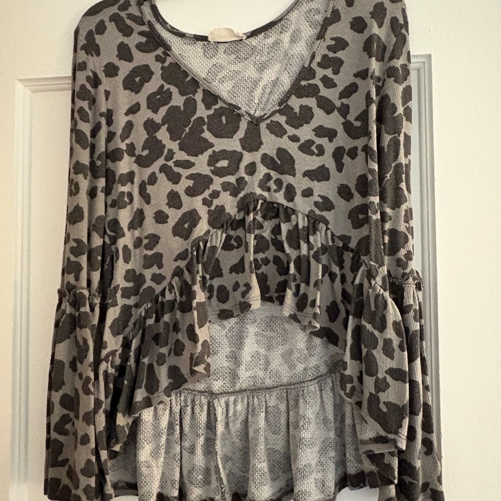 Altar'd State Gray Leopard Print Blouse